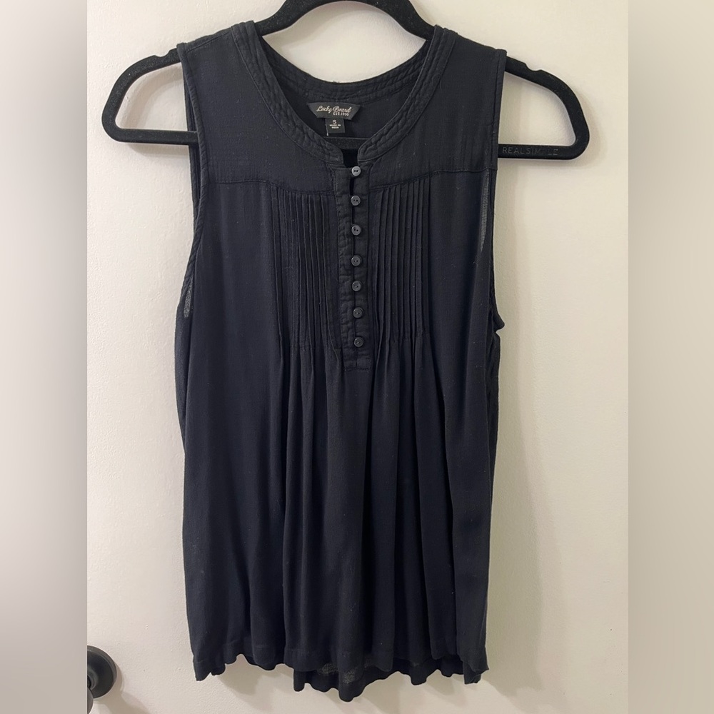 Lucky Brand Sleeveless Tank Top Button Pleated Black Sheer Size S